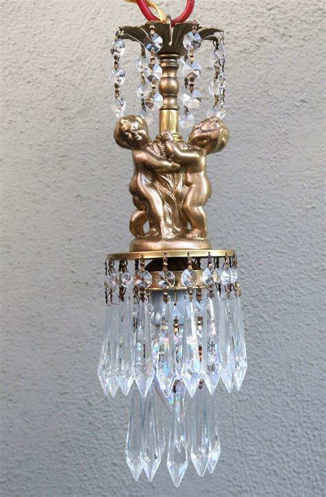 Swag Plugin Cherub Hanging Lamp Chandelier Vintage Spelter Brass