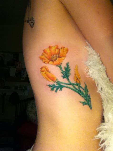 The bear flag is also very popular tattoo design in california. California poppy flower rib tattoo