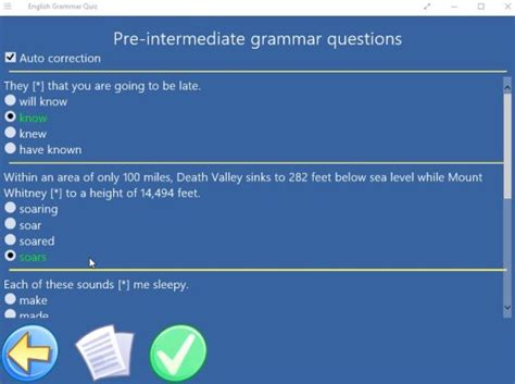 It offers error analysis, grammar diagnostics, an online features: Windows 10 English Grammar Quiz App to Evaluate your Grammar