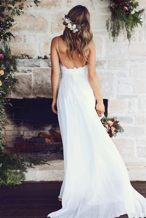 2019 Beach Boho Wedding Dress Spaghetti Straps Lace Wedding Dress
