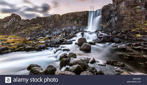 Beautiful Waterfall Oxarafoss In Southern Iceland Europe Stock Photo