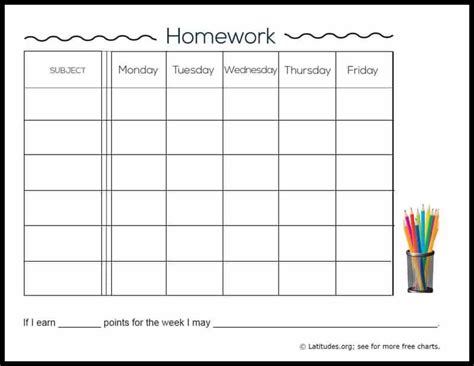 Free Printable Intermediate Weekly Homework Chart Homework Chart