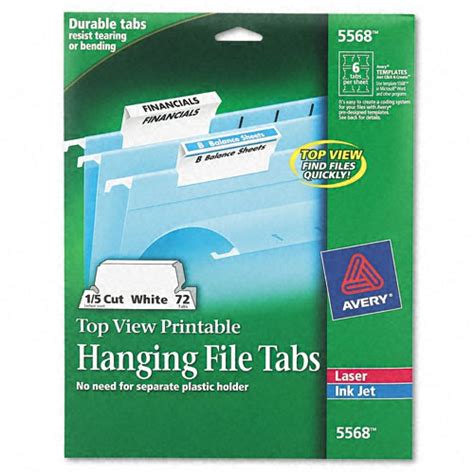 Avery Printable Tab Inserts For Hanging File Folders 12 X 2 15 Cut