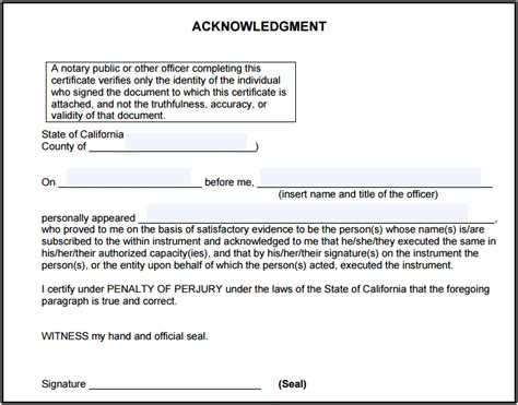 But it is not possible here. California Notary Acknowledgment - Notary Public Forms ...