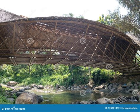 Bambo Bridge Across The River Bridge Made From Bamboo Stock Photo