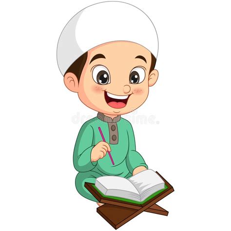 Cartoon Muslim Boy Reading Quran Stock Vector Illustration Of
