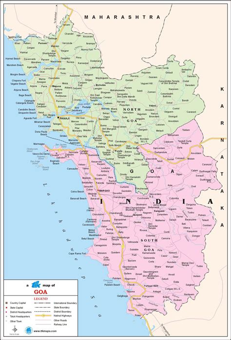 Goa Travel Map Goa State Map With Districts Cities Towns Tourist