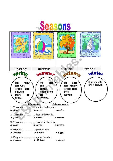 French Seasons Worksheet Worksheets For Kindergarten