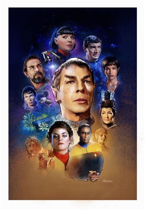 the poster for star trek is shown with many different faces and characters on it s face