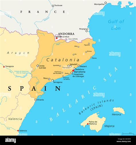 Catalonia Political Map With Capital Barcelona Borders And Important