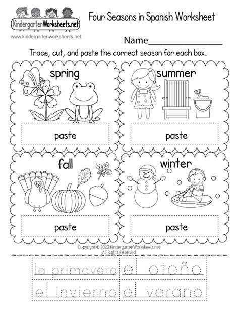 Four Seasons In Spanish Worksheet Free Printable Digital Pdf Language