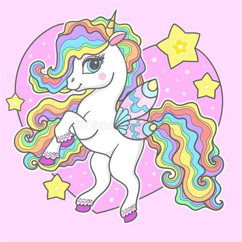 Beautiful White Unicorn On The Background Of The Heart Vector Stock