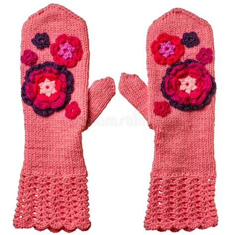 Pair Of Hand Knitted Pink Mittens Stock Image Image Of Background