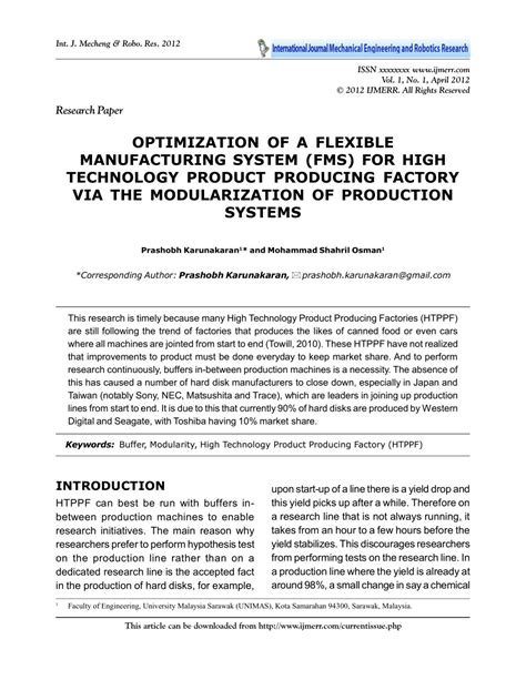 Pdf Optimization Of A Flexible Manufacturing System Fms For High