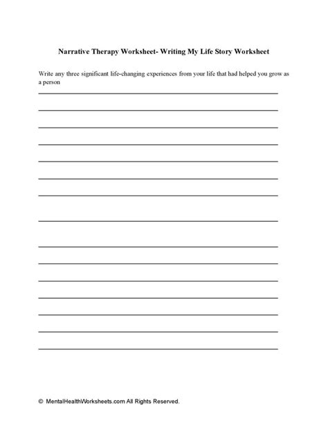 Narrative Therapy Worksheet Writing My Life Story
