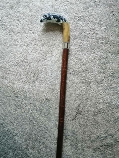 Hand Carved Rams Horn Walking Stick With Peregrine Falcon Handle Ebay