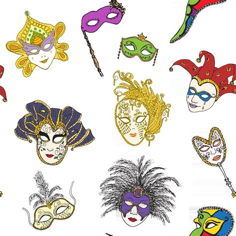 Venice Italy Carnival Masks Seamless Pattern Hand Drawn Sketch Italian