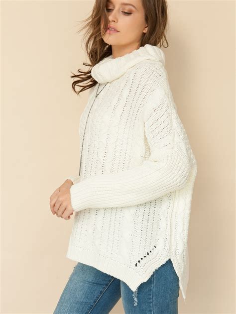 Turtleneck Chunky Cable Knit Sweater Sheinsheinside