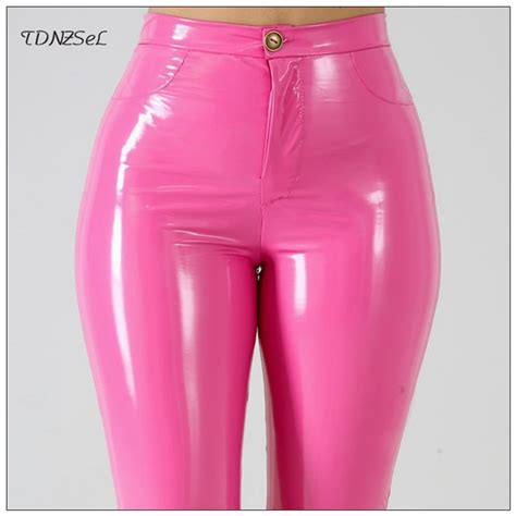 Queenline Plus Big Size Pu Faux Leather Leggings Large Shiny Skinny