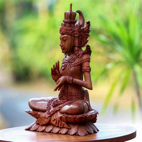 Suar Wood Sculpture Of Hindu God Indra From Bali Indra On Lotus Novica