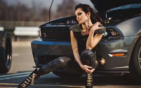women model ford mustang brunette sati kazanova women with cars wallpapers hd desktop and