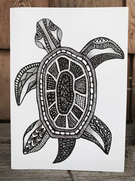 Turtle Print Zentangle Turtle Drawing Art Prints Black And Etsy