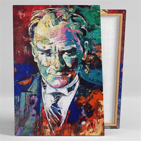 Yağlı Boya Efektli Mustafa Kemal Atatürk Portresi Karizma Gözlük İkili