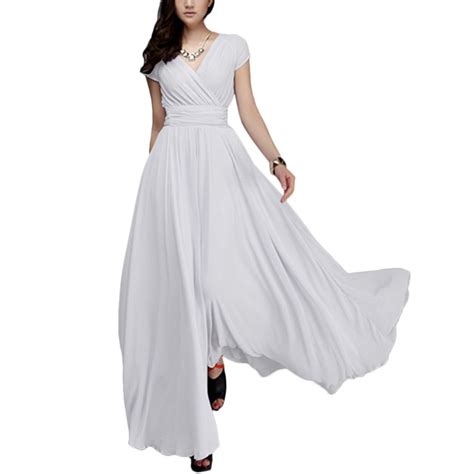 Buy Womens Boho Chiffon V Neck Bridesmaid Evening Dress Long Maxi Formal Prom Wedding Party