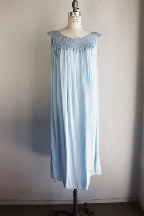 Vintage 1960s Blue Nightgown Night Gown Fashion Dresses