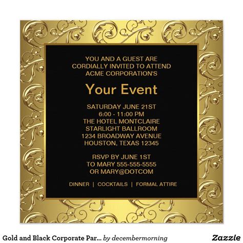 Gold and Black Corporate Party Event Invitation | Zazzle | Corporate