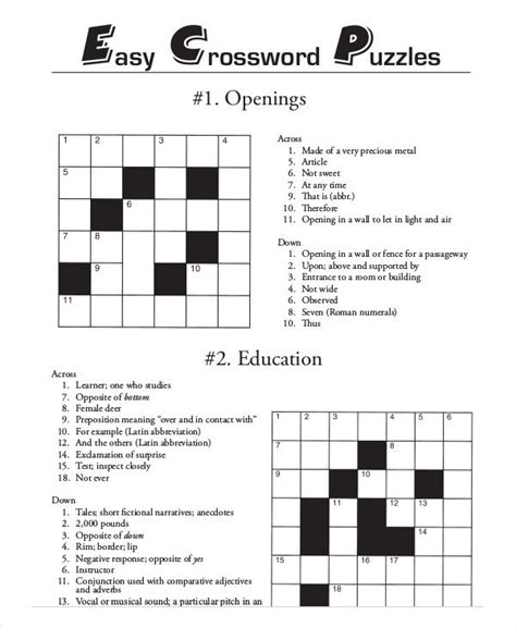Elderly Large Print Easy Crossword Puzzles Printable