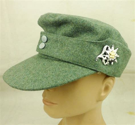 Wwii German Mountain Division Cap M43 Hat And German Edelweiss Cap Badge