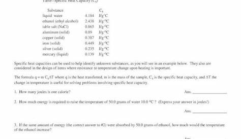 Specific Heat Worksheet With Answers – Askworksheet