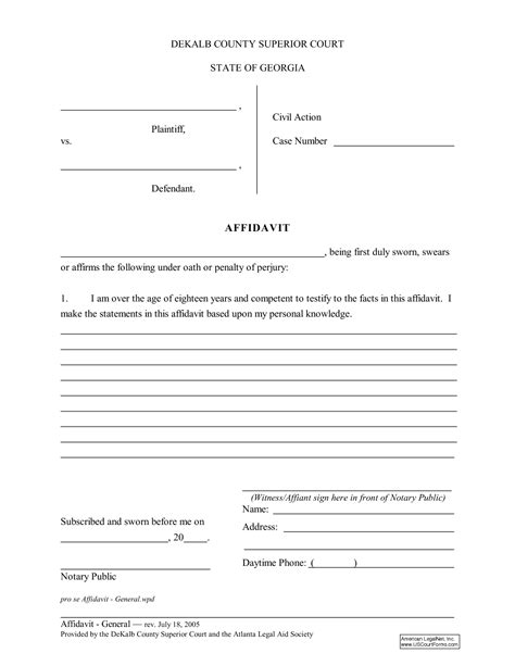 The affidavit and the acknowledgment concerning the distinction or identity of a person shall comply with the requirements of r.s. General Affidavit Form - Free Printable Documents