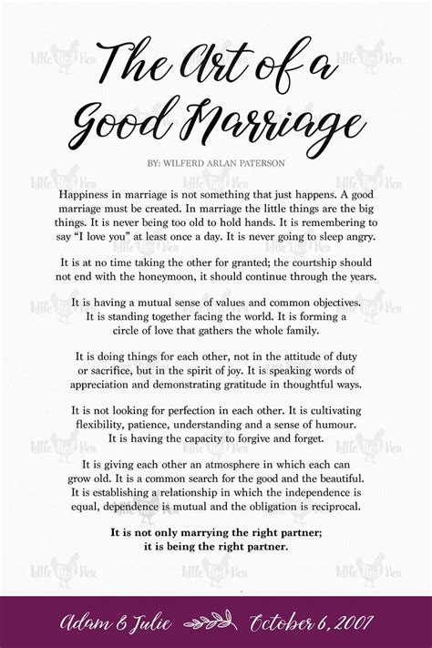 The Art Of A Good Marriage Poem Personalized Digital File Printable