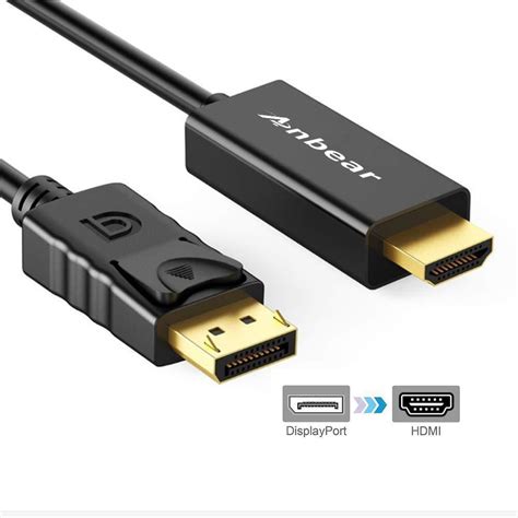 Display Port To Hdmi Cable Anbear Gold Plated Displayport To Hdmi Cable 6 Feet Male To Male For