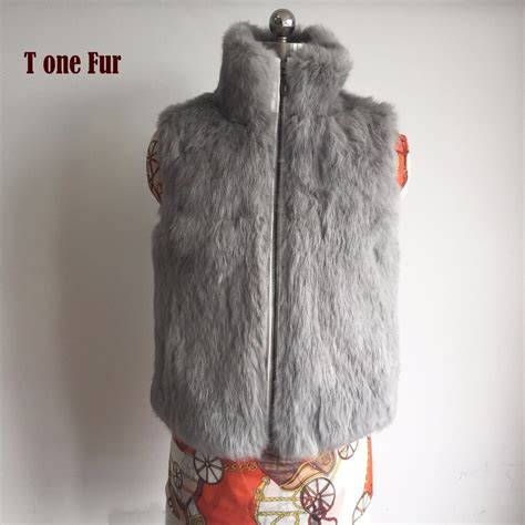 2019 Zipper Mandarin Collar Vest True Real Rabbit Fur Vest Natural Full Fur Waistcoat Women