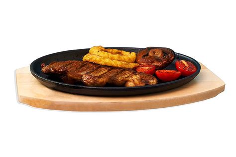 Steak Sizzle Cast Iron Sizzling Platter And Stand Plate Serving Dish