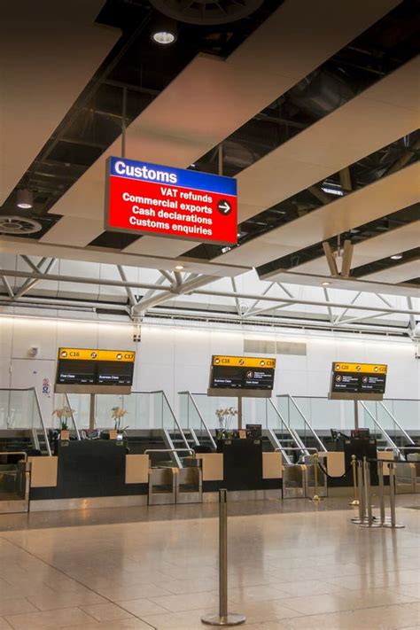 Airport Check In Desks And Customs Sign Stock Image Image Of Arrival