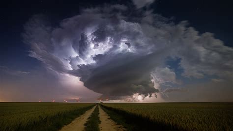 Nature Landscape Clouds Supercell Nature Storm Windmill Lights