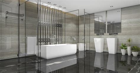 3d Rendering Modern Loft Bathroom With Luxury Tile Decor Stock
