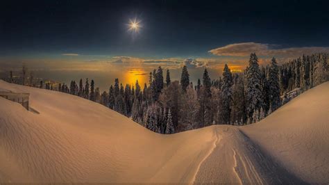 Sunset Over Winter Mountains Fondo De Pantalla Hd Fondo De Escritorio