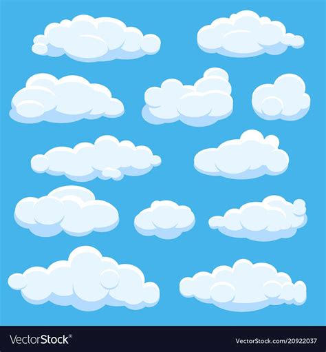 Cartoon Clouds On Blue Sky Cloudscape In Blue Sky White Cloud Vector