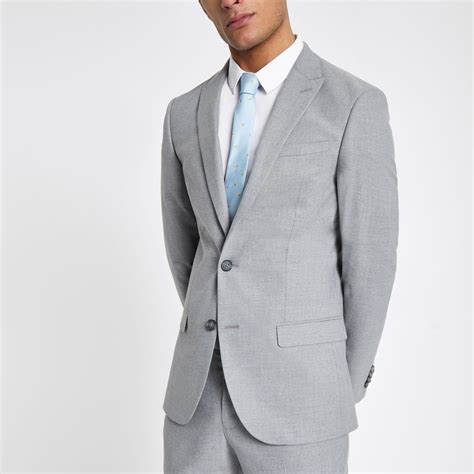 river island textured slim fit suit jacket in grey gray for men lyst