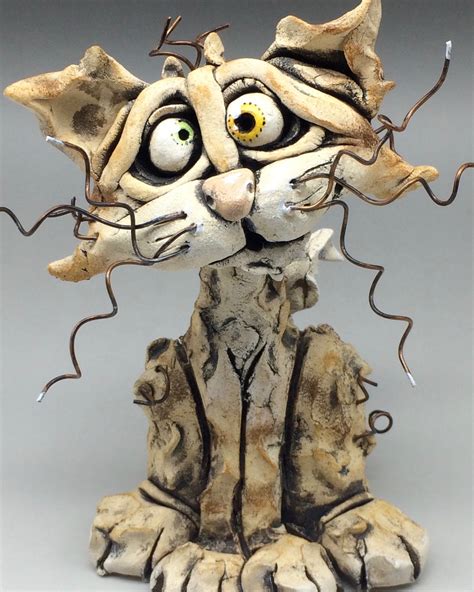 Whimsical Stray Cat Ceramic Sculpture By Lucy Kite
