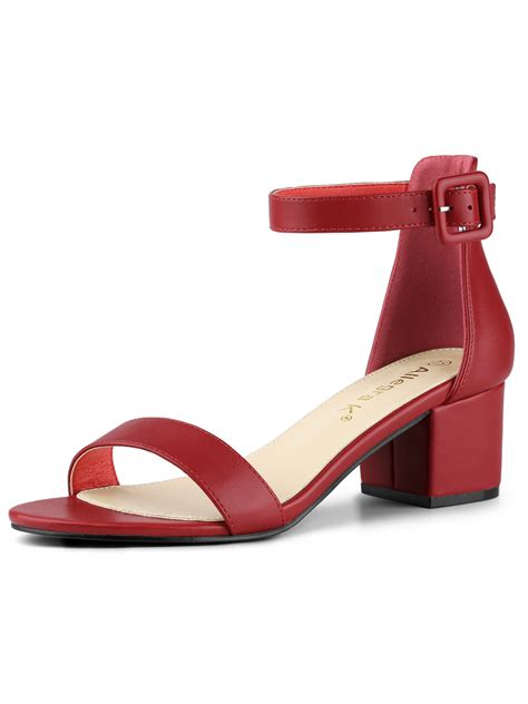 Unique Bargains Womens Low Block Heel Ankle Strap Sandals Red Size