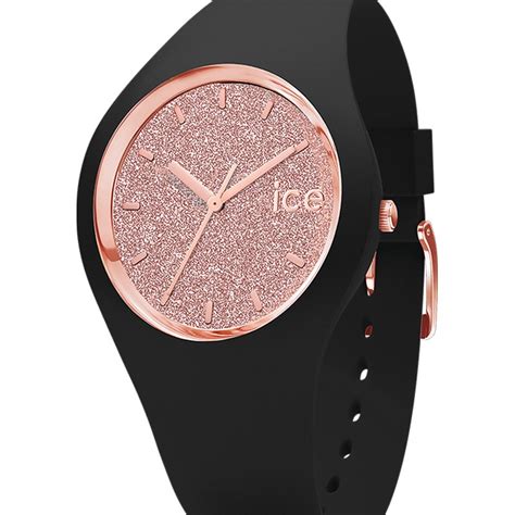 The round white dial with rose gold highlights and rose gold rotating bezel is 43mm, making it an ideal size for both men and women. Montre ICE Glitter Black Rose Gold Small 001346 - Ice ...