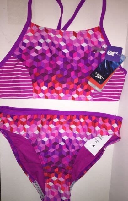 Speedo Girls Two Piece Bikini Swimsuit Electric Purple Size 16 Nwt