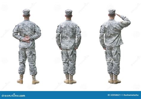 Soldato Dellesercito Americano In Tre Posizioni Isolato Sul Whi