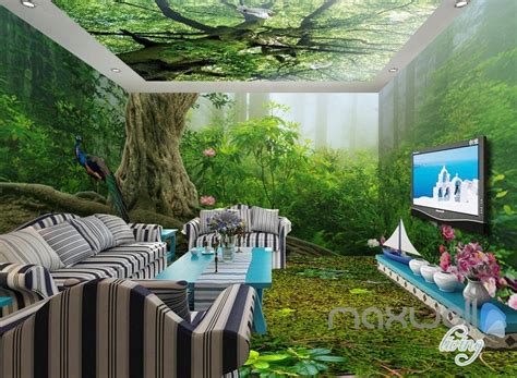 3d Forest Fog Tree Top Ceiling Entire Living Room